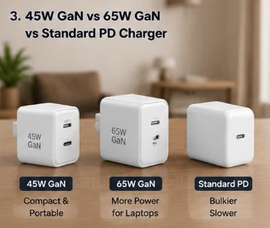 45W GaN充電器 vs 65W GaN充電器 vs 標準PD充電器