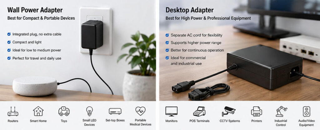 Comparison of wall adapter and desktop adapter applications