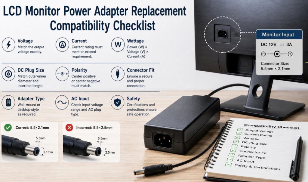LCD monitor power adapter replacement
